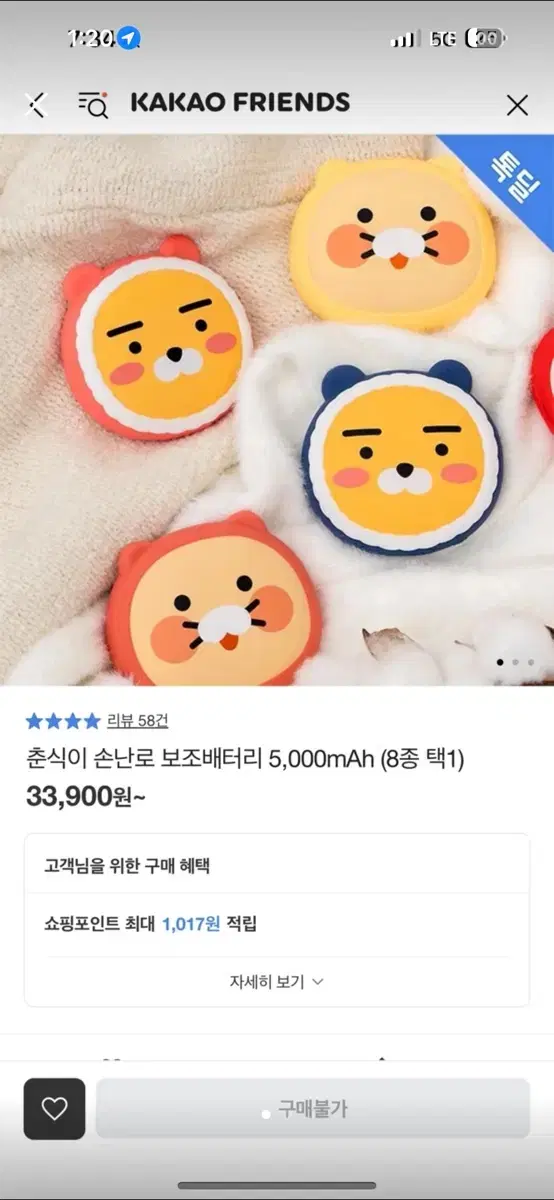 후디춘식이 손난로겸 보조배터리 5000